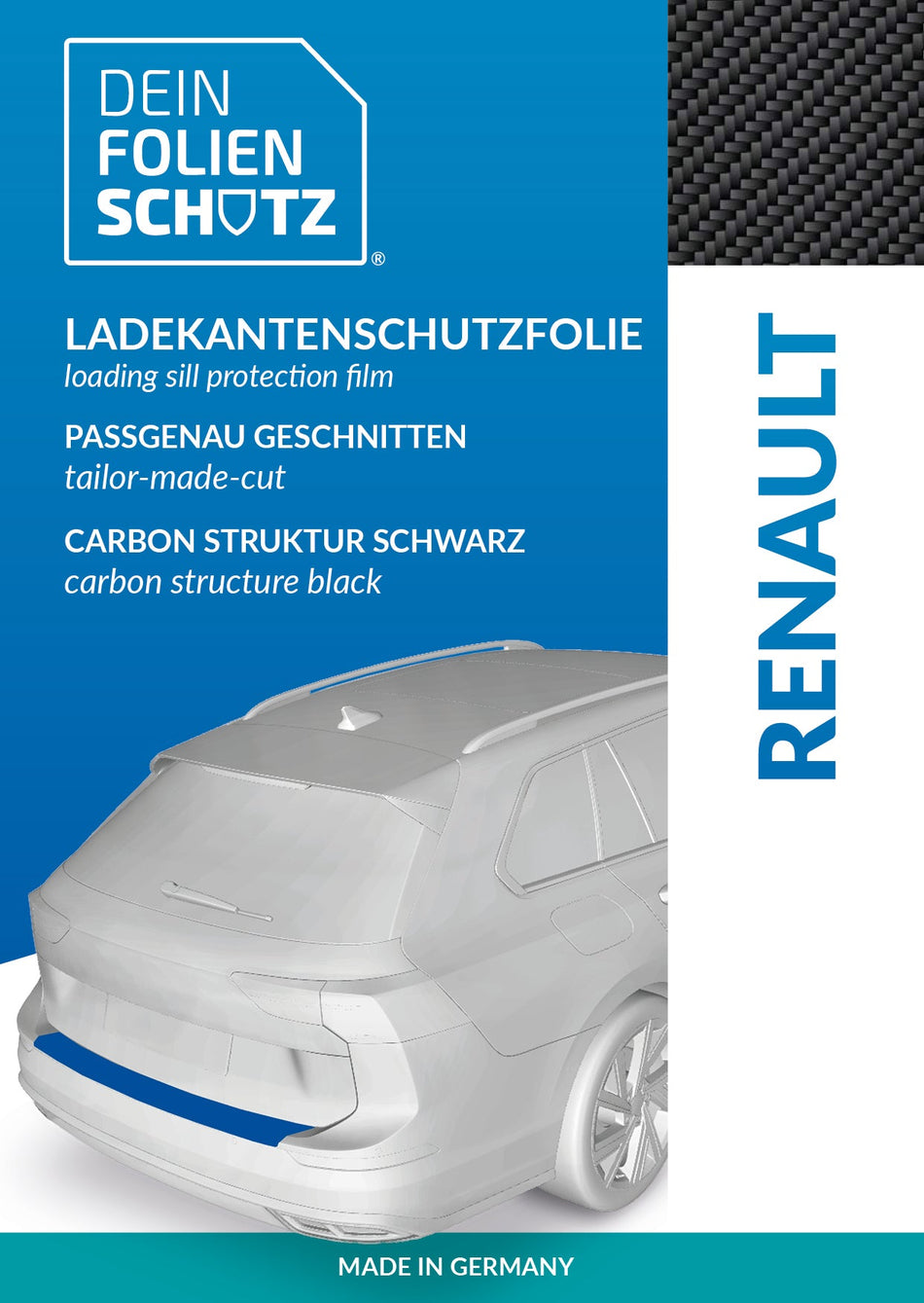 DEIN FOLIENSCHUTZ Ladekantenschutzfolie Renault Clio 5 V Carbon Struktur schwarz