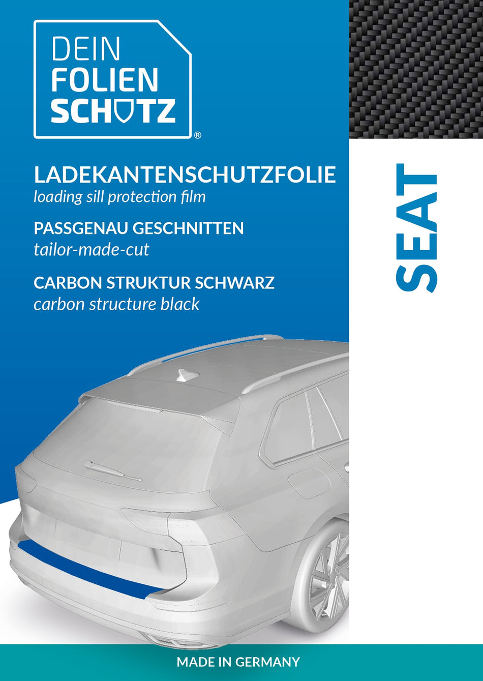 DEIN FOLIENSCHUTZ Ladekantenschutzfolie Seat Leon IV (KL) ST Sportstourer Carbon Struktur schwarz