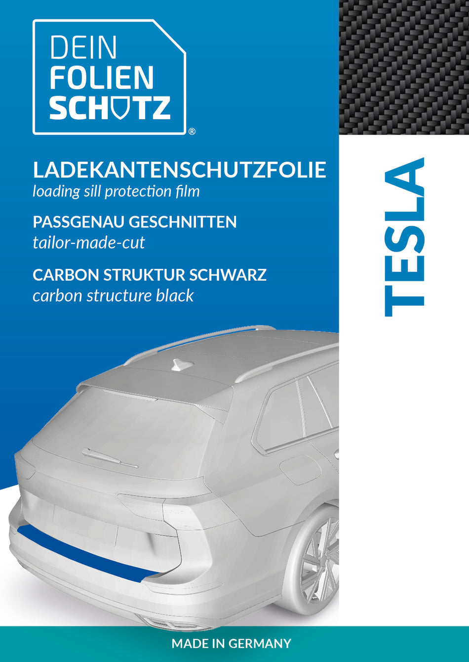 DEIN FOLIENSCHUTZ Ladekantenschutzfolie Tesla Model S ab Baujahr 2012 Carbon Struktur schwarz