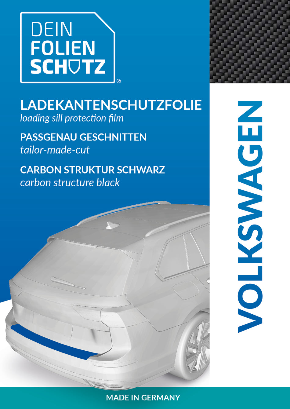 DEIN FOLIENSCHUTZ Ladekantenschutzfolie Volkswagen Golf VIII (CD) Carbon Struktur schwarz