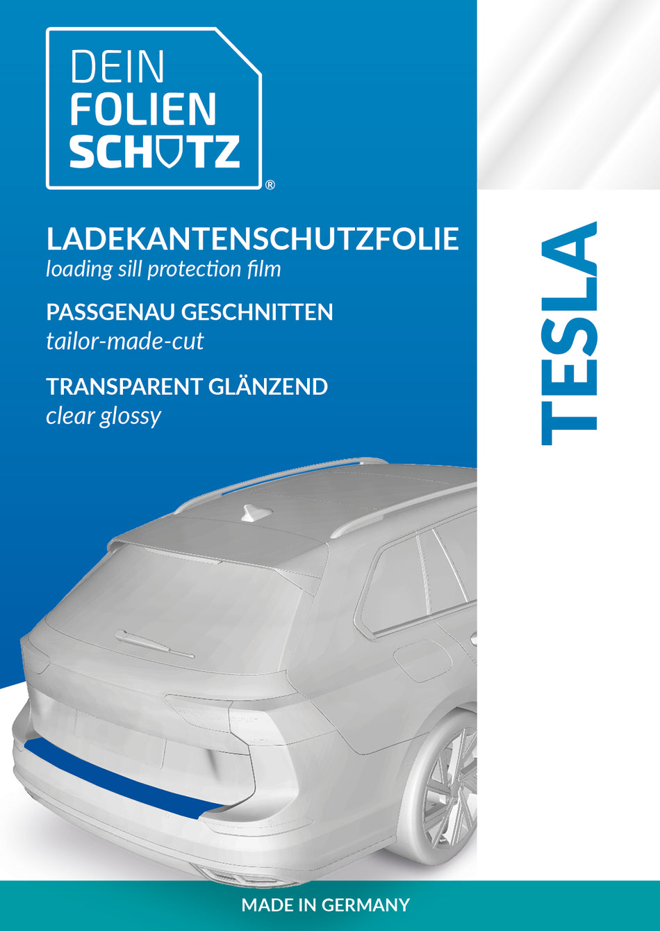 DEIN FOLIENSCHUTZ Ladekantenschutzfolie Tesla Model S ab Baujahr 2012 transparent glänzend